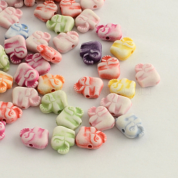 Craft Style Acrylic Beads, Elephant, Mixed Color, 9x12x4mm, Hole: 2mm, about 1500pcs/500g(MACR-Q157-M28)
