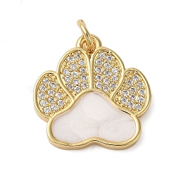 Rack Plating Brass Micro Pave Cubic Zirconia Pendants, Enamel Style, Cadmium Free & Lead Free, Long-Lasting Plated, Paw Print, Real 18K Gold Plated, 18x17.5x2.5mm, Hole: 3mm(KK-P279-18G)