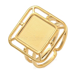 304 Stainless Steel Ring Components, Pad Ring Settings, Square, Golden, Tray: 10x10mm, US Size 6(16.5mm)(RJEW-U014-13G)