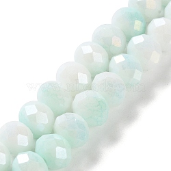 Electroplate Handmade Lampwork Beads Strands, Faceted, Round, Azure, 7.5~8x7.5~8mm, Hole: 1.2mm, about 63~70pcs/strand, 15.35''(39cm)(LAMP-S068-02G)