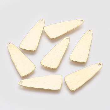 Brass Pendants, Real 18K Gold Plated, Triangle, 26x10.5x1mm, Hole: 1mm