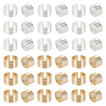 DICOSMETIC 60Pcs 2 Colors Brass Grooved Column Open Cuff Earrings for Men Women, Golden & Silver, 9.5x6x0.7mm, 30Pcs/color