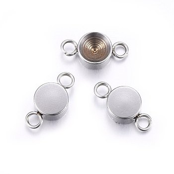 201 Stainless Steel Cabochon Connector Settings, Flat Round, Stainless Steel Color, Fit For 5.5mm Rhinestone, 12x6x3mm, Hole: 1.8mm