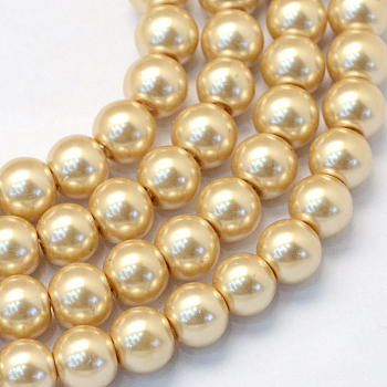 Baking Painted Pearlized Glass Pearl Round Bead Strands, BurlyWood, 6~7mm, Hole: 1mm, about 145pcs/strand, 31.4 inch