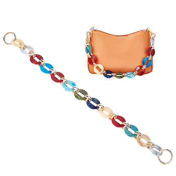 WADORN 1Pc Resin & Aluminum Chain Bag Straps, with 2Pcs Alloy Spring Gate Rings, for Purse Handle Making, Colorful, Chain: 55.5cm, Spring Gate Ring: 40x4.5mm