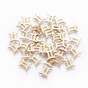 304 Stainless Steel Charms, Constellation/Zodiac Sign, Real 18K Gold Plated, Gemini, 9.4x8x1mm, Hole: 0.8mm