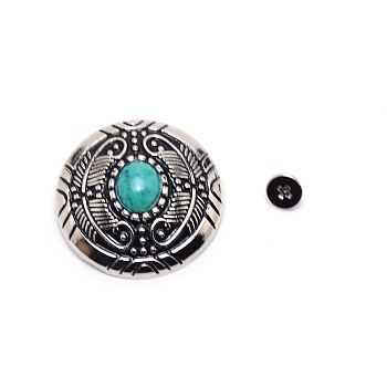 1-Hole Alloy & Cat eye Turquoise Decorative Rivets, Flat Round with Leaf Pattern, for DIY Luggage and Hardware Accessaries, Dark Turquoise, 30x11~11.8mm, Hole: 2.5mm