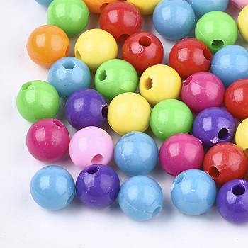 Plastic Beads, Round, Mixed Color, 9.5mm, Hole: 2.5mm