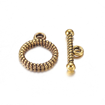 Tibetan Style Alloy Toggle Clasps, Cadmium Free & Nickel Free & Lead Free, Antique Golden, Ring: 13x16mm, Bar :6x18mm, Hole: 2mm.