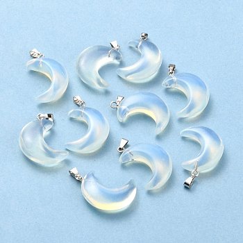 Opalite Pendants, with Platinum Brass Loops, Moon, 29x18~21x7~10mm, Hole: 6x3mm