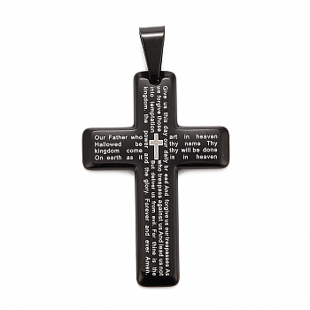 304 Stainless Steel Big Pendants, Cross with Word, Gunmetal & Stainless Steel Color, 50.5x34.5x3.5mm, Hole: 5mm