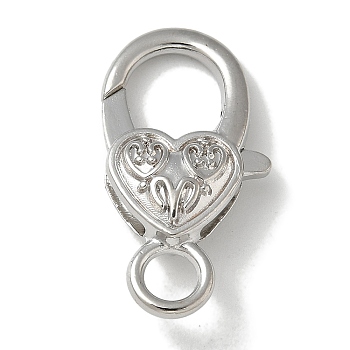 Alloy Lobster Claw Clasps, Heart, Platinum, 26.5x14x6mm, Hole: 4mm