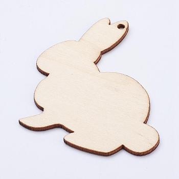 Undyed Wood Blank Tag Big Bunny Pendants, Rabbit, Antique White, 85x78x2.5mm, Hole: 3mm
