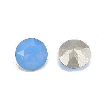 K9 Glass Rhinestone Cabochons, Pointed Back & Back Plated, Faceted, Flat Round, Sapphire, 10x5.5mm