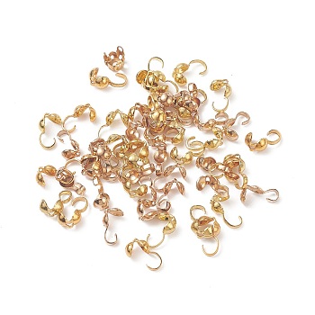 Brass Bead Tips, Calotte Ends, Clamshell Knot Cover, Golden, 9x4.5x3.5mm, Hole: 1mm, Inner Diameter: 3mm