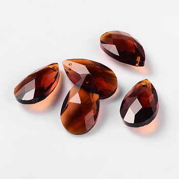 Faceted Teardrop Glass Pendants, Coconut Brown, 22x13x7mm, Hole: 1mm