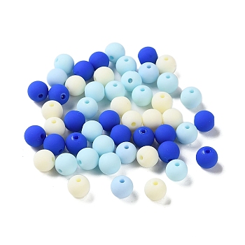 Rubberized Style Imitated Silicone Acrylic Beads, Round, Blue, 8x7.5mm, Hole: 1.6mm, about 1923pcs/500g