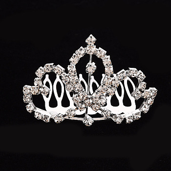 Fashionable Wedding Crown Rhinestone Hair Combs, Bridal Tiaras, Child Tiaras, with Iron and Brass Base, Crystal, 40x58mm