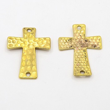 Alloy Links connectors, Cadmium Free & Nickel Free & Lead Free, Hammered Cross, Antique Golden, 38x27.5x3mm, Hole: 2mm