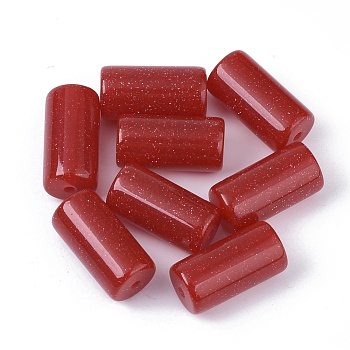 Resin Beads, with Glitter Powder, Column, Red, 24x12mm, Hole: 2mm