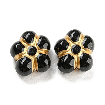 Plating Acrylic Beads, Golden Metal Enlaced, Flower, Black, 14.5x13.5x7mm, Hole: 1.8mm, about 495pcs/500g