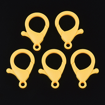 Plastic Lobster Claw Clasps, Yellow, 35x24.5x6mm, Hole: 3mm