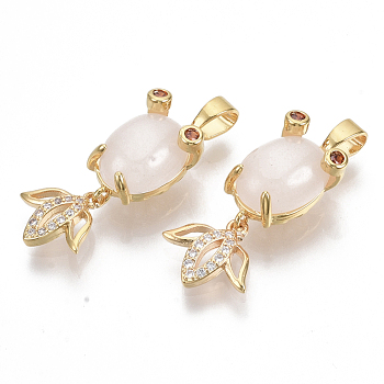 Natural Chalcedony Pendants, with Real 18K Gold Plated Brass Micro Pave Clear Cubic Zirconia Settings, Nickel Free, Goldfish, 27x9x7mm, Hole: 2.5x4mm, Tail: 10mm long, 11mm wide, 1.5mm thick