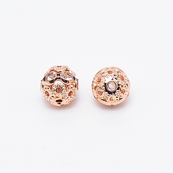 Alloy Rhinestone Beads, Hollow, Crystal, Round, Light Gold, 10x9mm, Hole: 1.2mm, 100pcs/bag