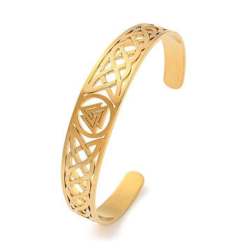 Viking Hollow Out Titanium Steel Valknut Open Cuff Bangles for Women, Golden, 1/4~1/2 inch(0.75~1.4cm), Inner Diameter: 2-1/8x2-3/8 inch(5.3x6.1cm)