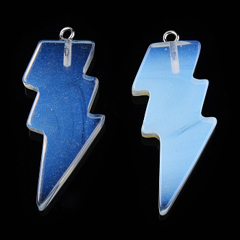 Opalite Pendants, Lightning Bolt Charm, with Stainless Steel Color Tone 304 Stainless Steel Loops, 40~44.5x17~20x4.5~6mm, Hole: 2mm