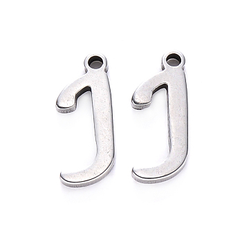 201 Stainless Steel Charms, Laser Cut, Stainless Steel Color, Letter.J, 13x5x1mm, Hole: 1mm