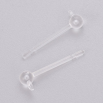 Transparent Painless Prevent Allergy Resin Stud Earring Findings, with Loop, Clear, 14x4.3mm, Hole: 0.9mm, Pin: 0.8mm