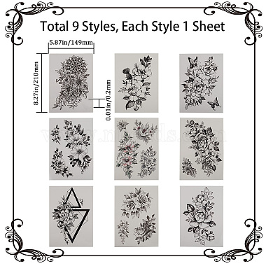 9Pcs 9 Style Waterproof Cool Sexy Body Art Removable Temporary Tattoos Paper Stickers(STIC-GF0001-14)-2