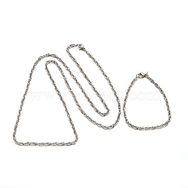 304 Stainless Steel Rope Chain Necklaces and Bracelets Jewelry Sets(SJEW-L410-03P)-2
