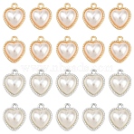 20Pcs 2 Colors Alloy Pendants, with ABS Plastic Imitation Pearl, Heart, Mixed Color, 15.5x12.5x5.5mm, Hole: 1.6mm, 10pcs/color(FIND-YW0011-40)
