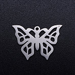 Tarnish Resistant 201 Stainless Steel Hollow Pendants, Butterfly, Stainless Steel Color, 10.5x14.5x1mm, Hole: 1.4mm(STAS-Q201-JN279-1-10.5)
