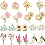 20Pcs 10 Styles Alloy Enamel Pendants, Flower Pattern, Mixed Color, 16.5~34x16~29x1~3.5mm, Hole: 1.5~2mm, 2pcs/style(ENAM-SC0006-74)