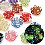Luminous Transparent Acrylic Beads, UV Plating Beads, Iridescent, Rose Flower, Glow in the Dark, with Glitter Powder, Mixed Color, 23.5x8mm, Hole: 1.8mm(MACR-C043-03)