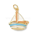Brass Pendants, Sea Boat Charms, with Enamel, Cadmium Free & Lead Free, Rack Plating, Long-Lasting Plated, with Jump Ring, Real 18K Gold Plated, 19x16.5x6.5mm, Hole: 3.3mm(X-KK-C156-14G)