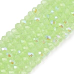 Electroplate Glass Beads Strands, Imitation Jade Beads, Half Plated, Rainbow Plated, Faceted, Rondelle, Light Green, 2.9~3.3x2mm, Hole: 0.8mm, about 135~140pcs/strand, 32~34cm(EGLA-A044-J2mm-L08)