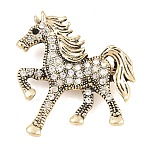 Alloy Rhinestone Lapel Pin Brooches, Horse, Crystal, Antique Bronze, 38x36.5mm(JEWB-C057-01AB)