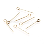 304 Stainless Steel Eye Pins, Real 18K Gold Plated, 22 Gauge, 17~18x0.6mm, Hole: 2mm(A-STAS-L238-005B-G)