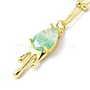 Synthetic Crystal Teardrop Pendant Necklace, Gold Plated Brass Jewelry for Women, Medium Sea Green, 17.32 inch(44cm)(NJEW-G016-03A)