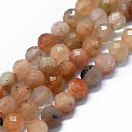 Natural Sunstone Beads Strands, Faceted(64 Facets), Round, 6mm, Hole: 0.8mm, about 62~67pcs/strand, 15.16~15.55 inch(38.5~39.5cm)(G-G927-23)
