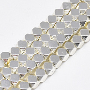 Electroplate Non-magnetic Synthetic Hematite Beads Strands, Polygon, Silver Plated, 4x4x4mm, Hole: 2mm, about 97pcs/strand, 15.7 inch(X-G-Q465-31S)
