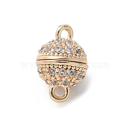 Brass Micro Pave Cubic Zirconia Magnetic Clasps, Round, Real 18K Gold Plated, 9.5x6.5mm, Hole: 1.2mm(KK-U052-16G)