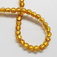 Handmade Silver Foil Glass Beads, Round, Goldenrod, 7.5~8.5mm, Hole: 1mm(FOIL-R054-7)