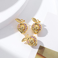 Brass Micro Pave Cubic Zirconia Pendants, Real 18K Gold Plated, Clear, Peach, 14x10x8mm, Hole: 1mm(KK-K369-01G-05)