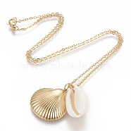 304 Stainless Steel Pendant Necklaces, with Natural Cowrie Shell, Shell, Golden, 17.7 inch(45cm), 2mm(NJEW-F260-02G)