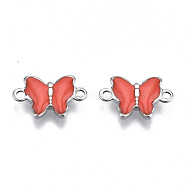 304 Stainless Steel Enamel Links Connectors, Nickel Free, Butterfly, Stainless Steel Color, Orange Red, 6.5x10x1mm, Hole: 1mm(STAS-Q241-010C-NF)